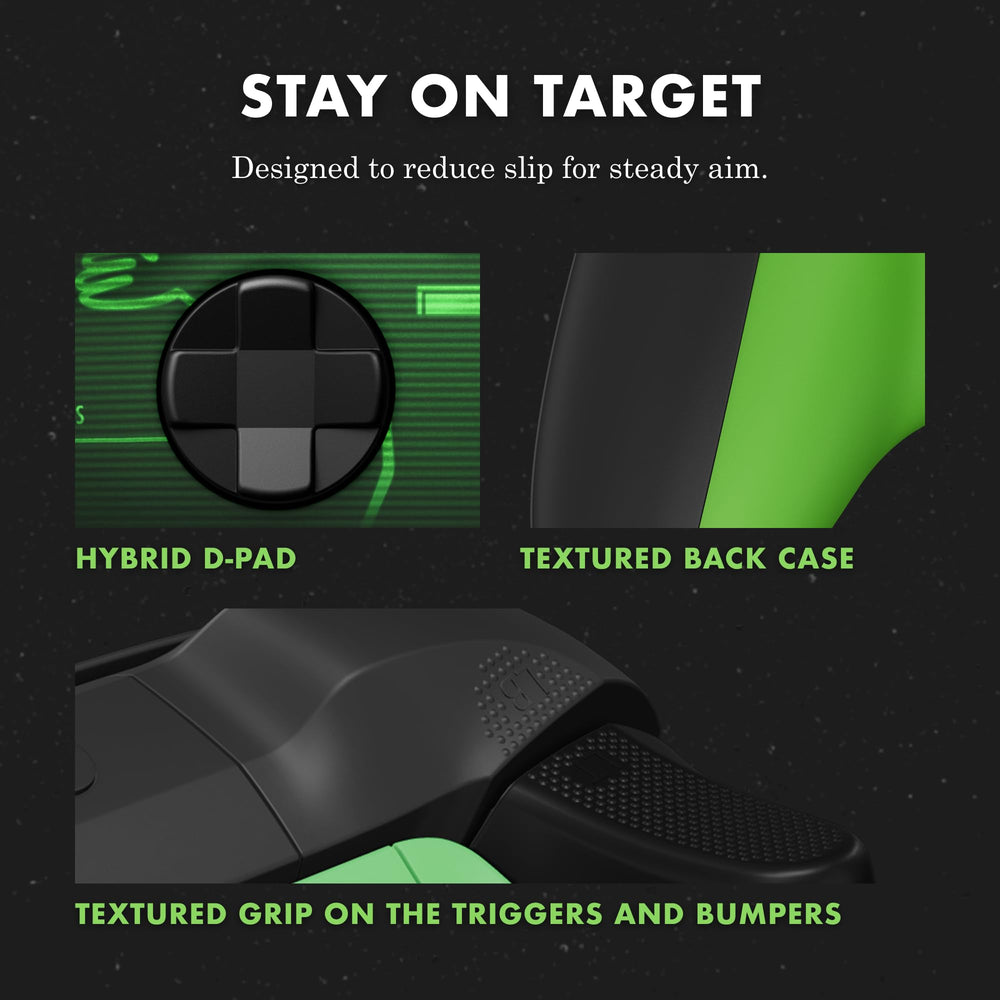 Xbox Fallout Pip-Boy Edition controller textured grip for extended play.