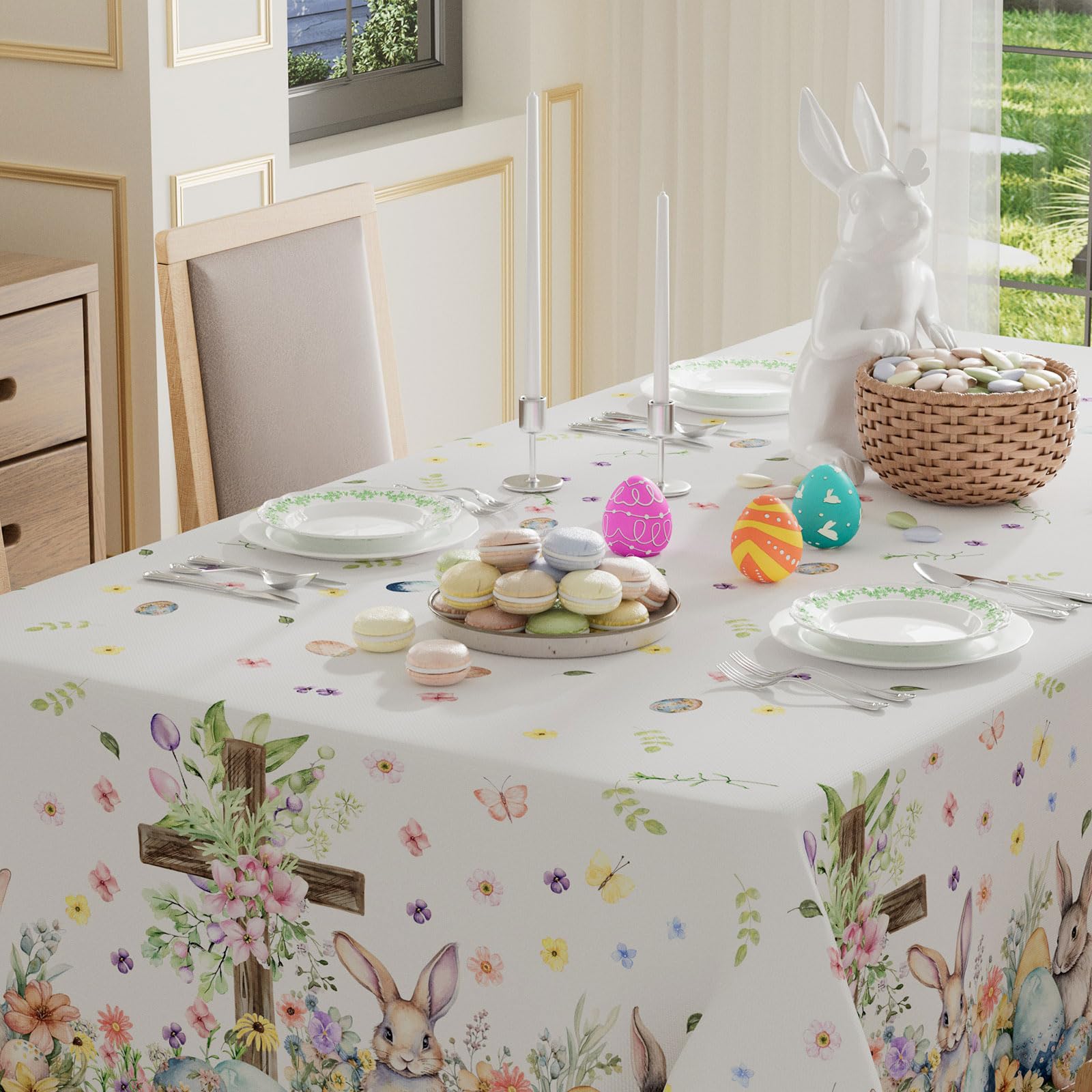 XCHI Easter decor tablecloth demonstrates versatile indoor outdoor use for parties.