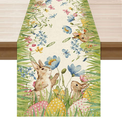 XCHI Watercolor Bunny Eggs table runner for festive Easter dining.