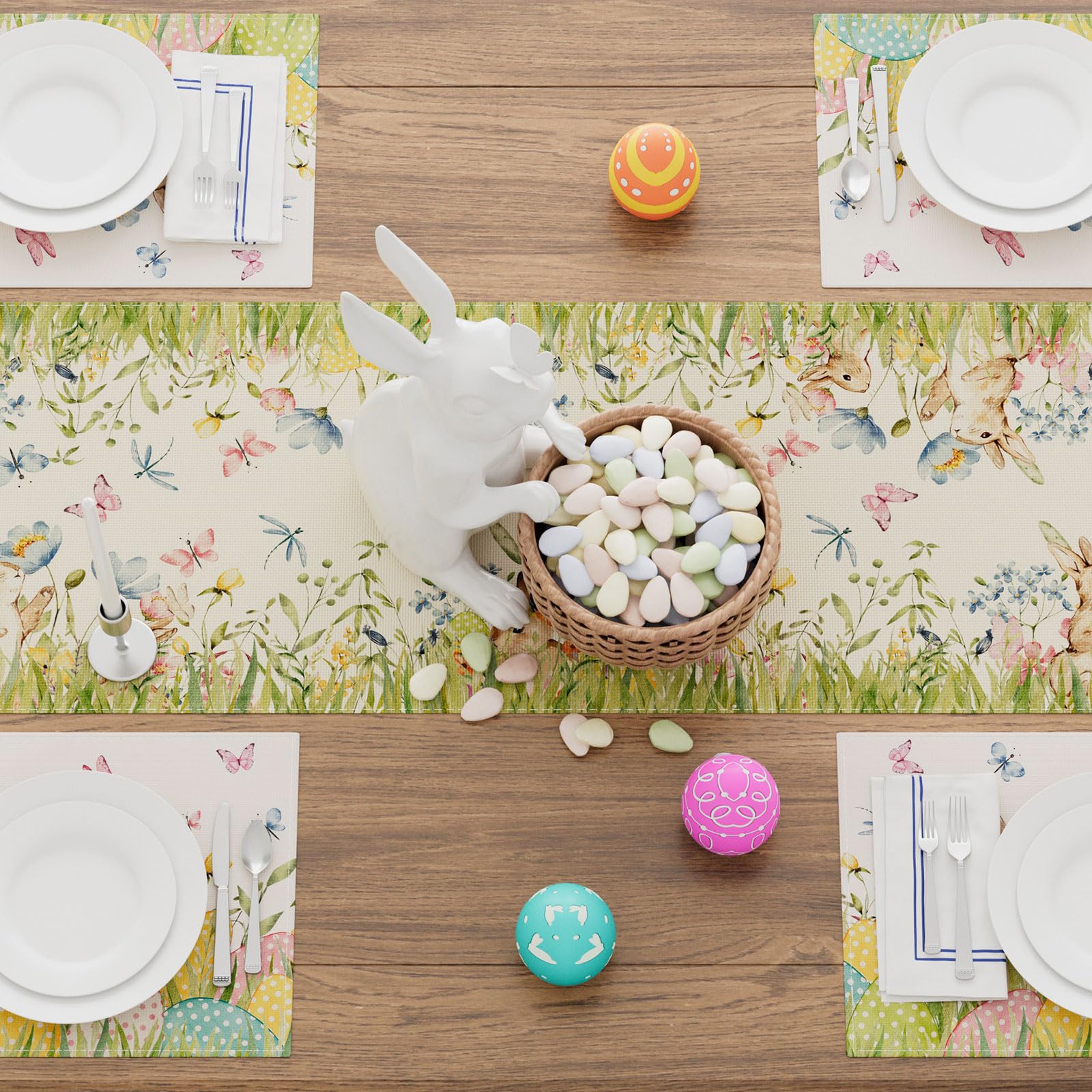 XCHI Watercolor Easter Pattern table runner complements holiday table settings.