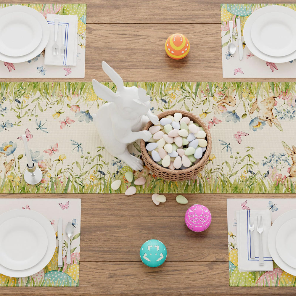 XCHI Watercolor Easter Pattern table runner complements holiday table settings.