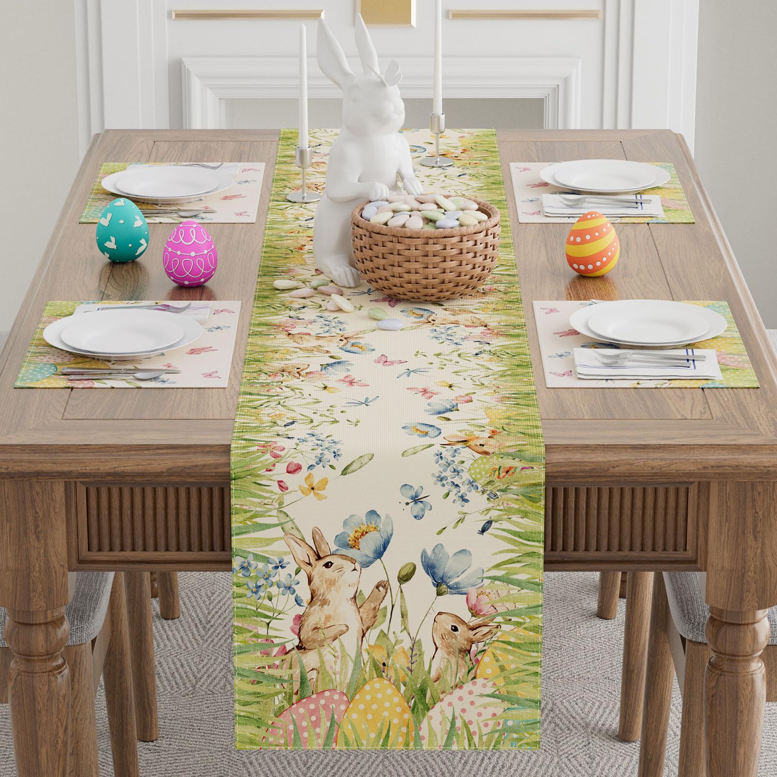 XCHI Watercolor Grass Flowers table runner brightening spring table decor.