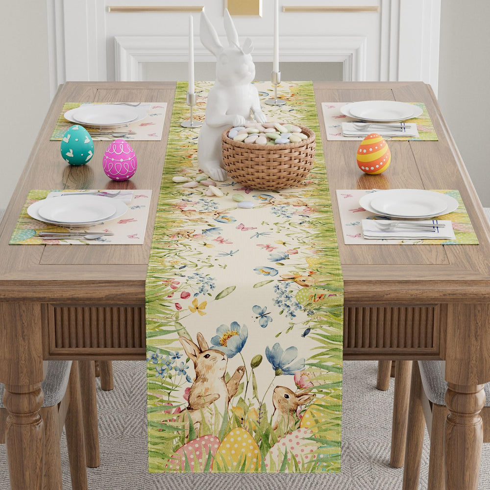 XCHI Watercolor Grass Flowers table runner brightening spring table decor.