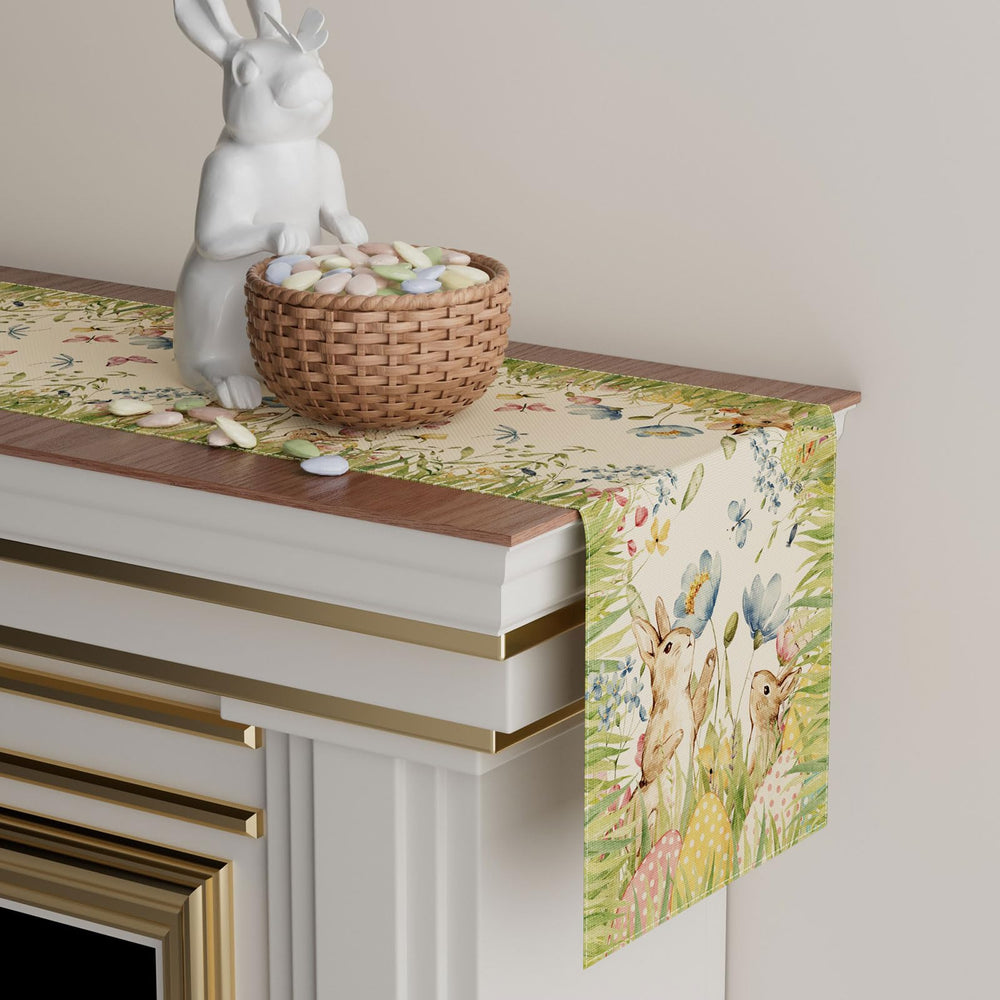 XCHI Watercolor Rabbits Easter table runner creates cozy celebration vibes.