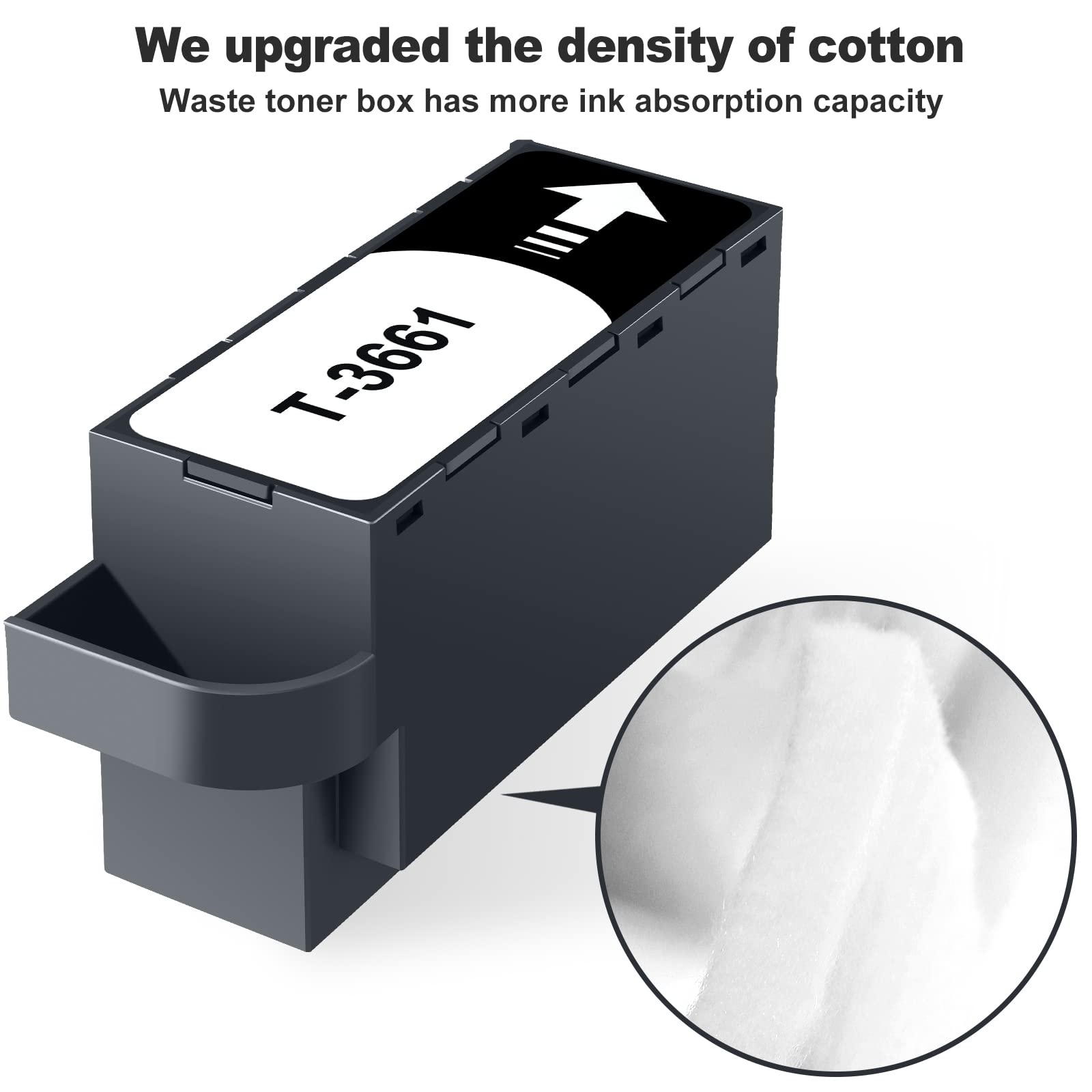 Close-up of T366 maintenance box capacity and absorbent sponge.