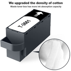 Close-up of T366 maintenance box capacity and absorbent sponge.