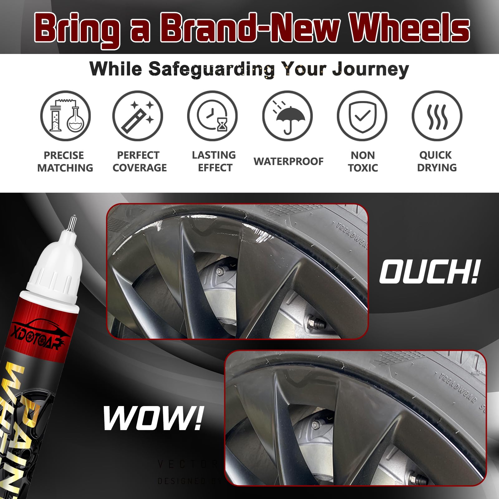 Xdotoar flat black touch up brush ideal for larger wheel scratches on metal.