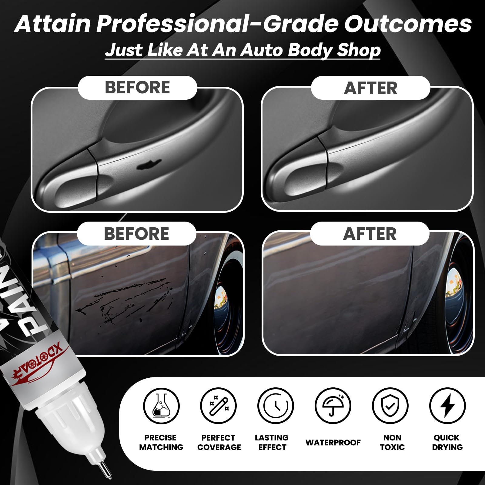Xdotoar grey touch up paint car pen with metal tip enables precise chip repair.