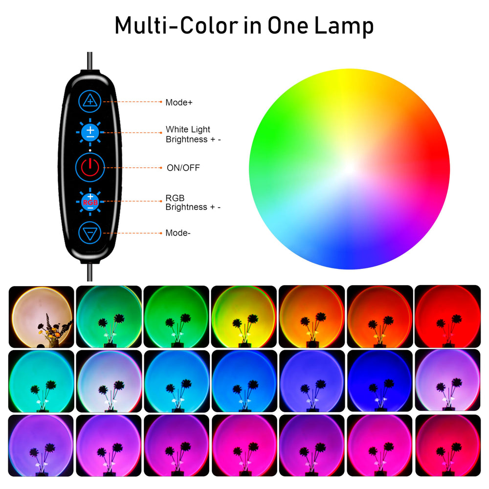 XEBKOR Sunset Lamp 360 degree rotation adds versatile lighting angles for rooms.
