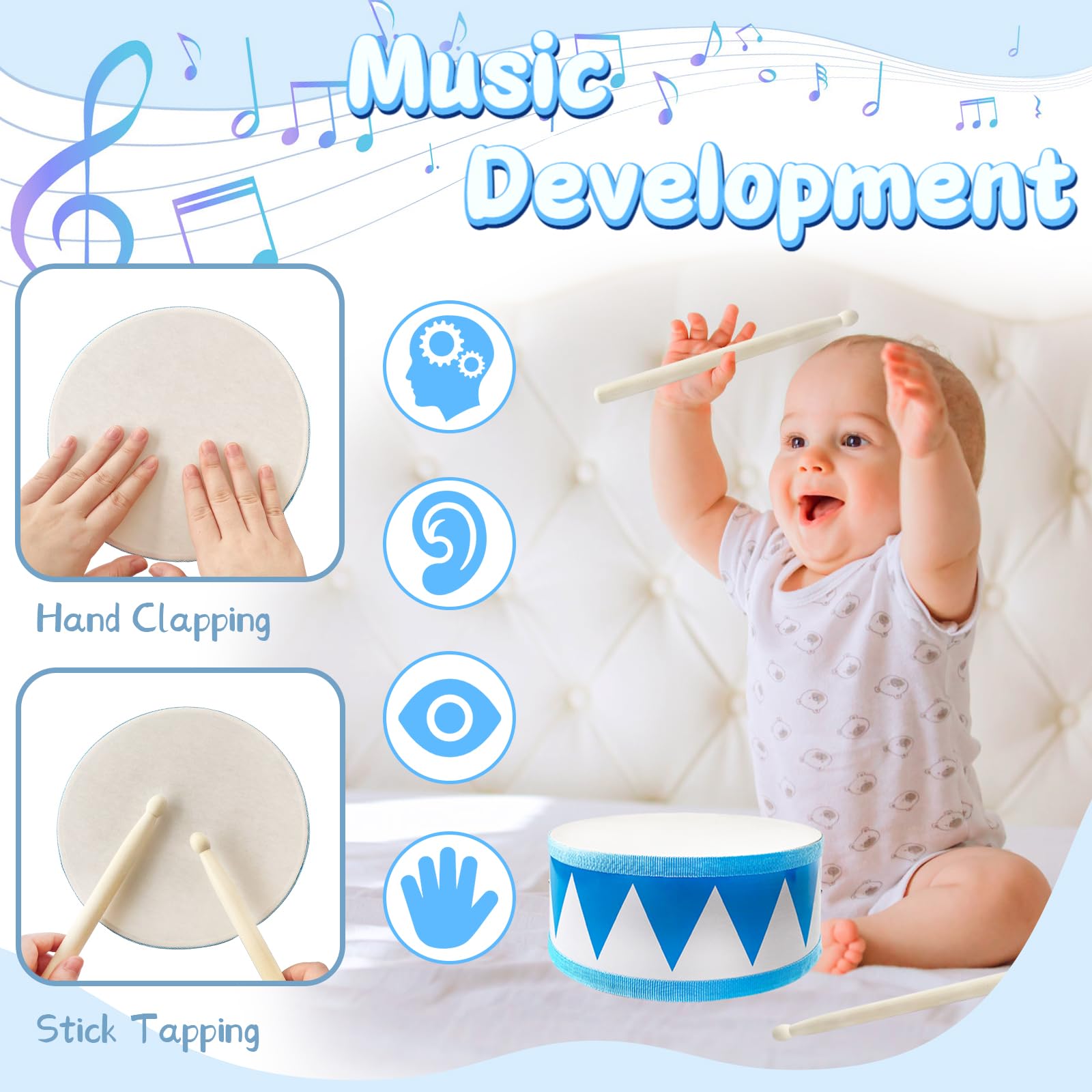 Xeehwb Kids Drum Set wooden construction for durable toddler toy