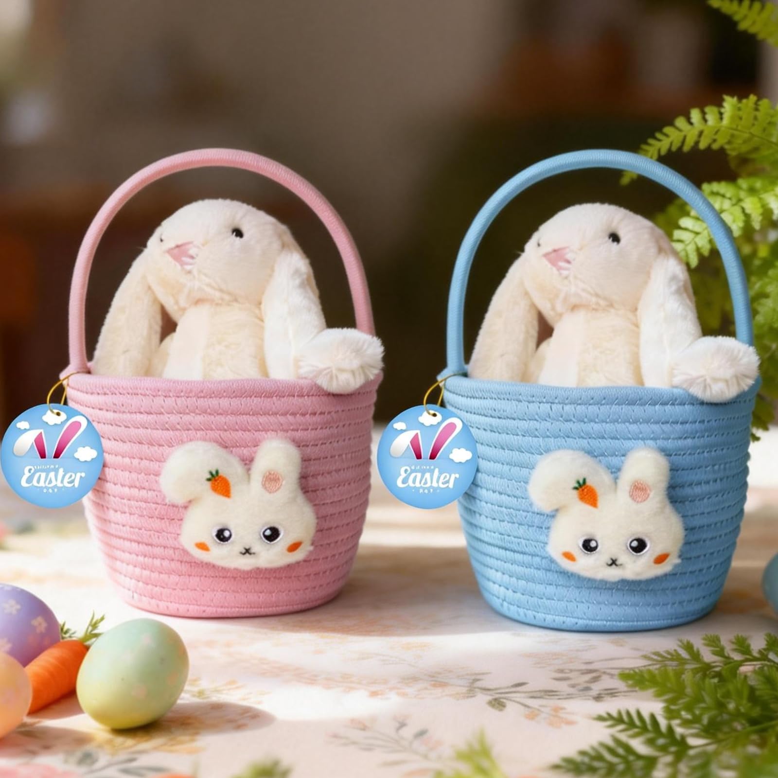 XENTUMI Easter basket featuring plush characters for playful hunts