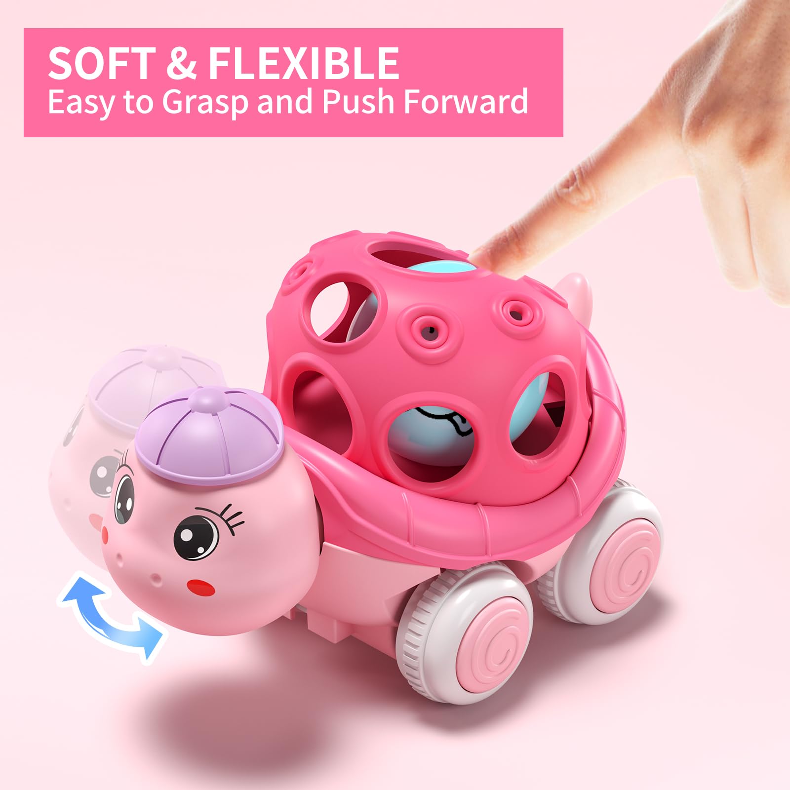 XFFFun baby girl car rolling wheels, lightweight push toy for little hands.