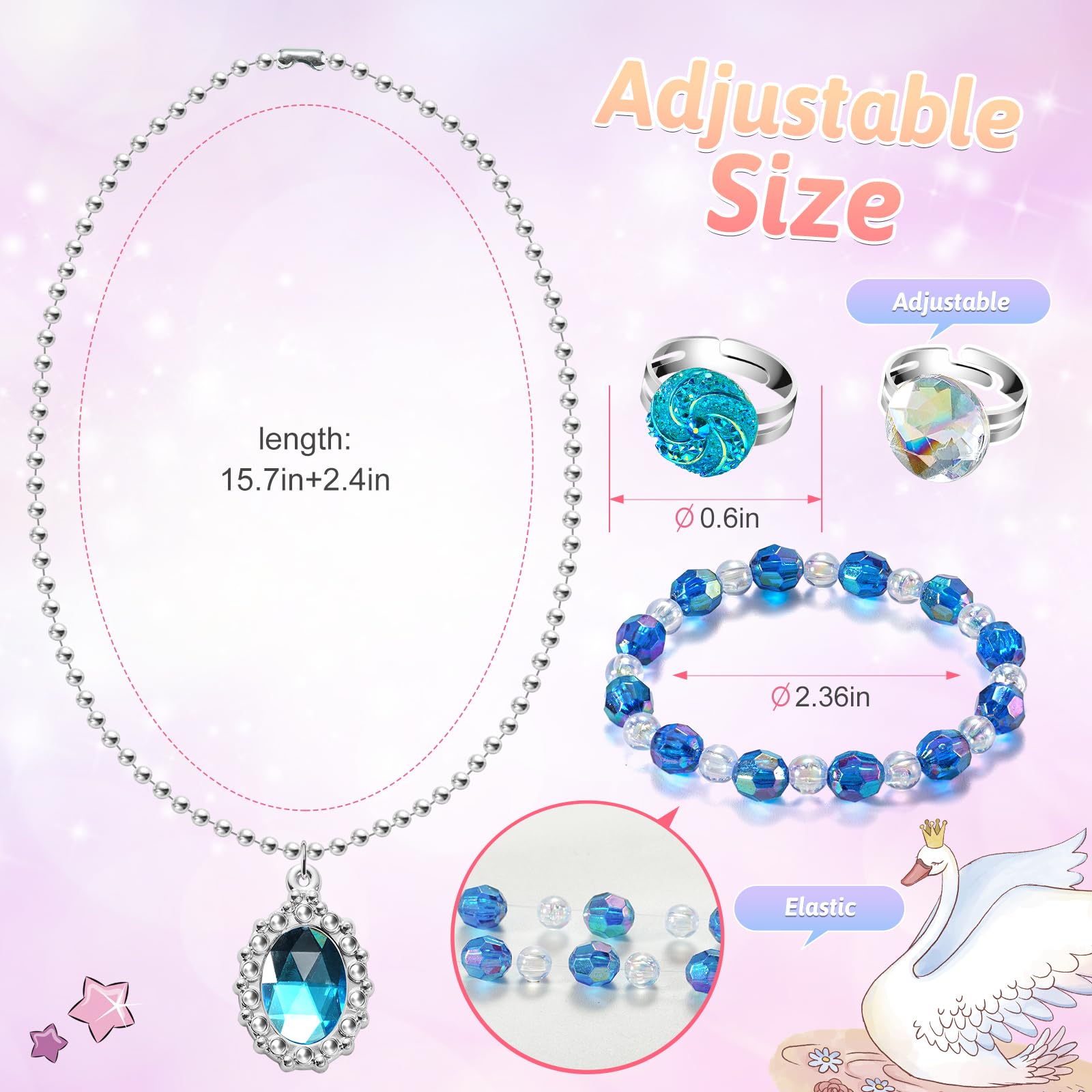 XFFFun princess necklaces provide easy wear and sparkle for pretend play.