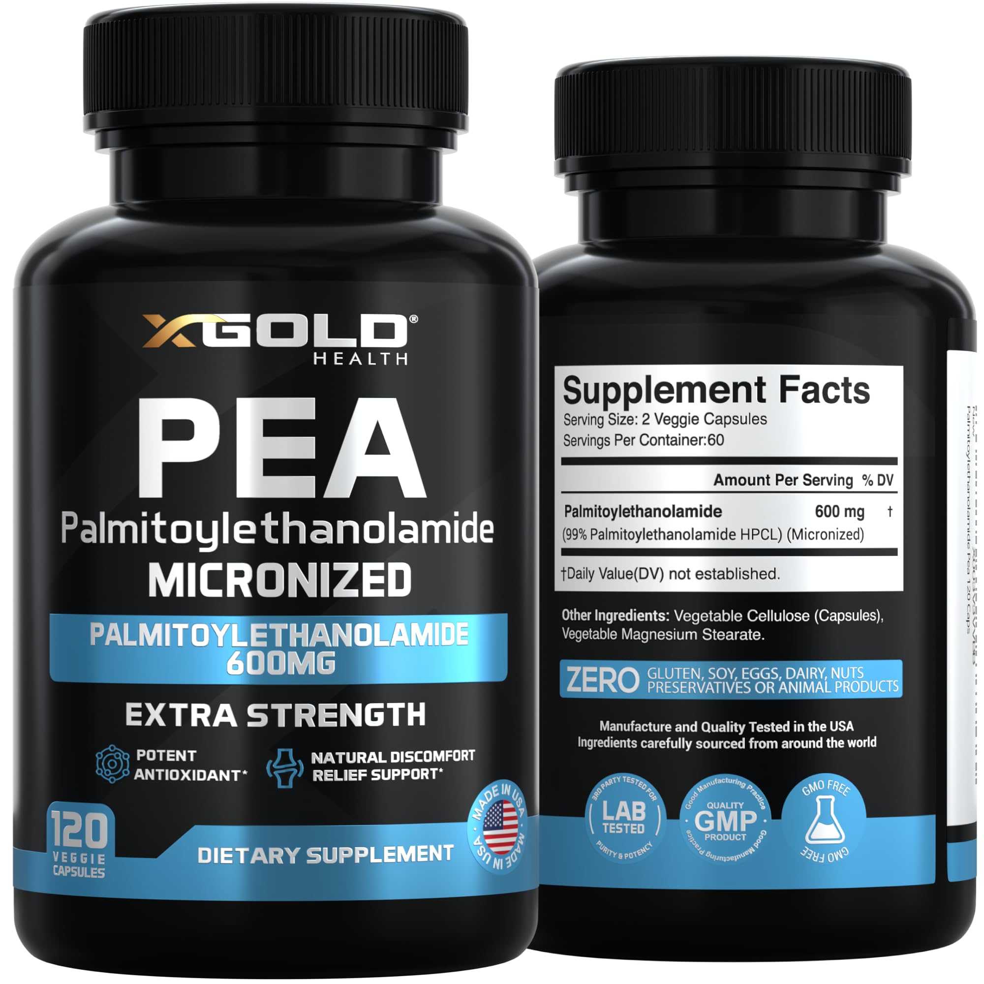 X Gold Health packaging open to reveal 120 capsules for daily use