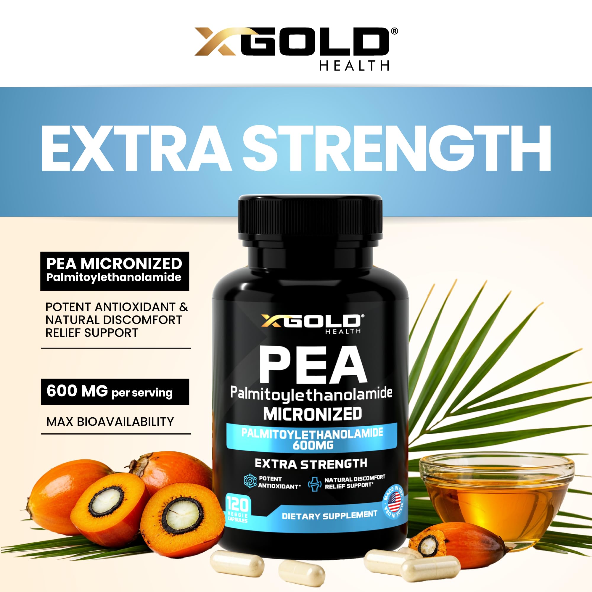 X Gold Health made-in-USA label on bottle highlights quality manufacturing