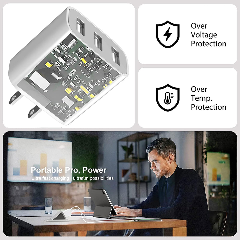 XIANGHONGYIAN 3-Port USB Wall Charger top view, accessible ports for quick plug-in