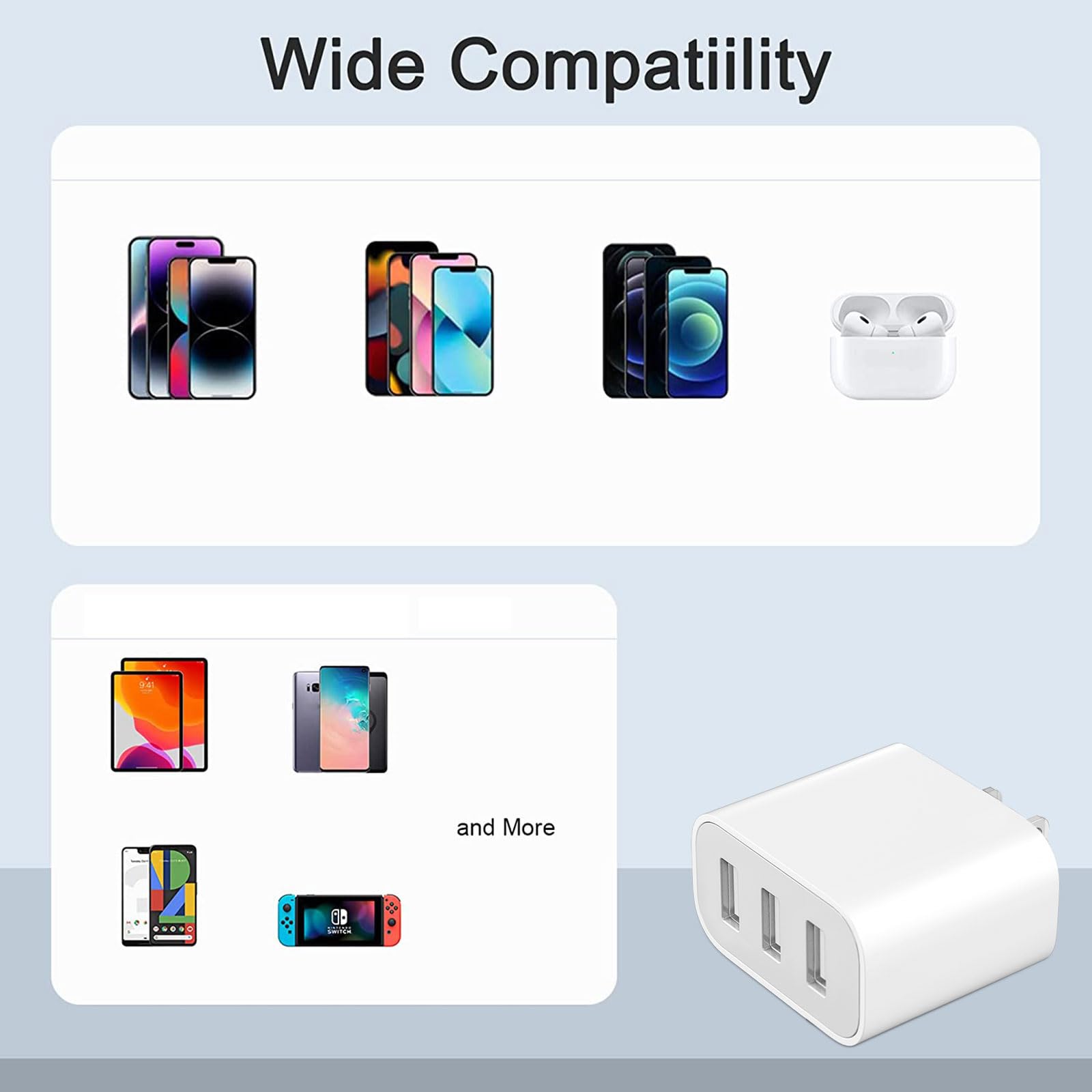 XIANGHONGYIAN 3-Port USB Wall Charger travel-compact, ideal for office and travel