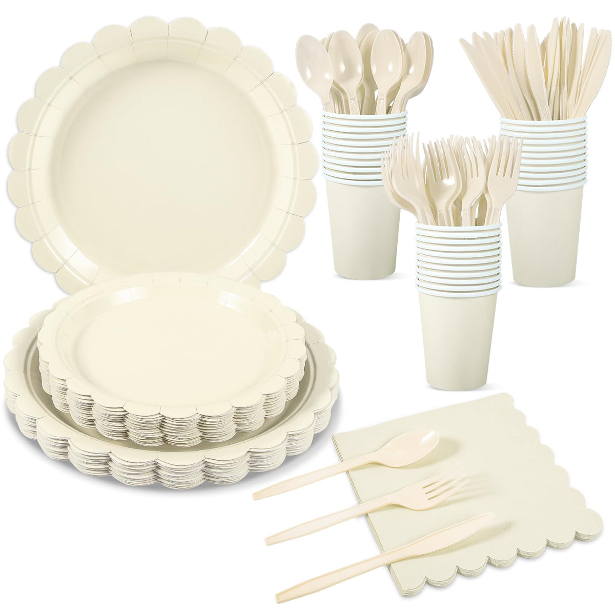 Xiangqu ivory plates with scalloped cream rim for an elegant wedding table.