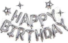 Xiangsushijie silver Happy Birthday banner foil balloon; bright wall backdrop.