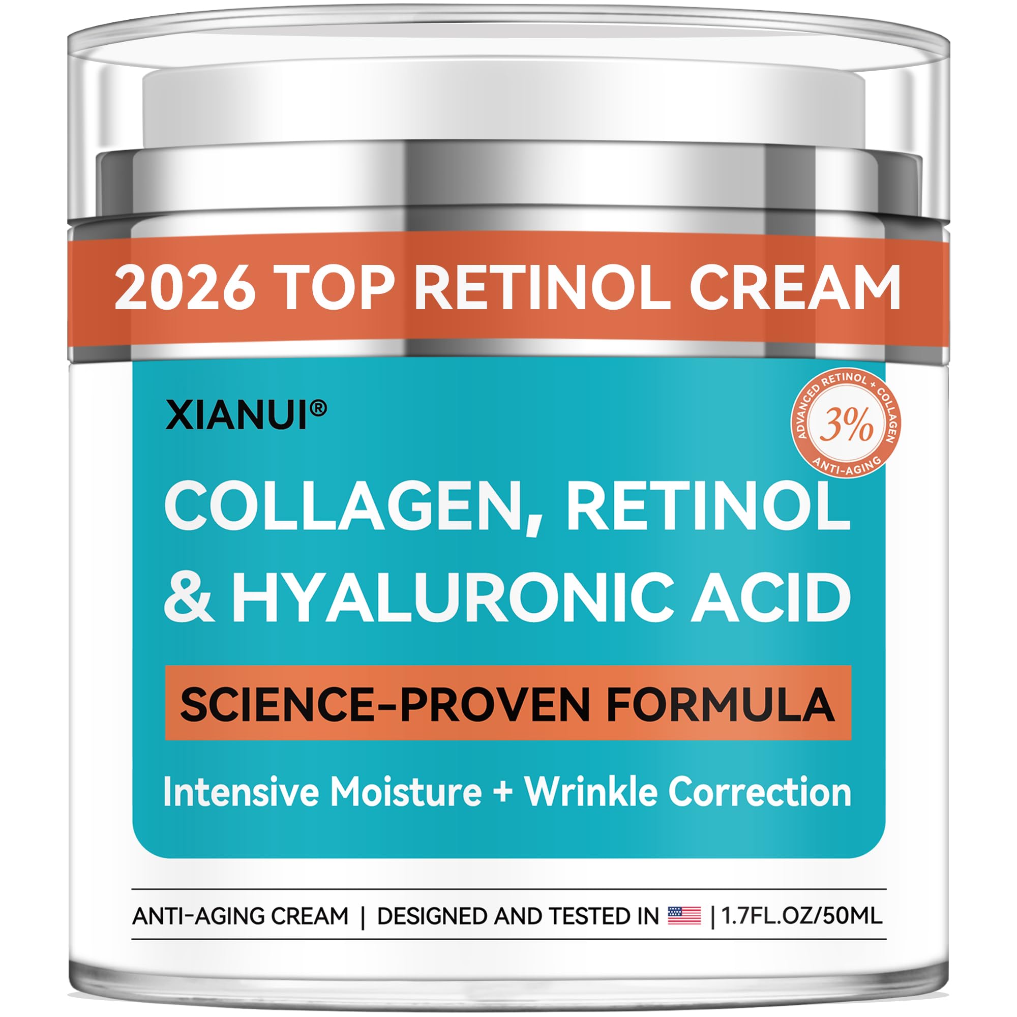 XIANUI Retinol Face Cream bottle displayed for daily anti-aging care.