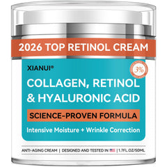 XIANUI Retinol Face Cream bottle displayed for daily anti-aging care.