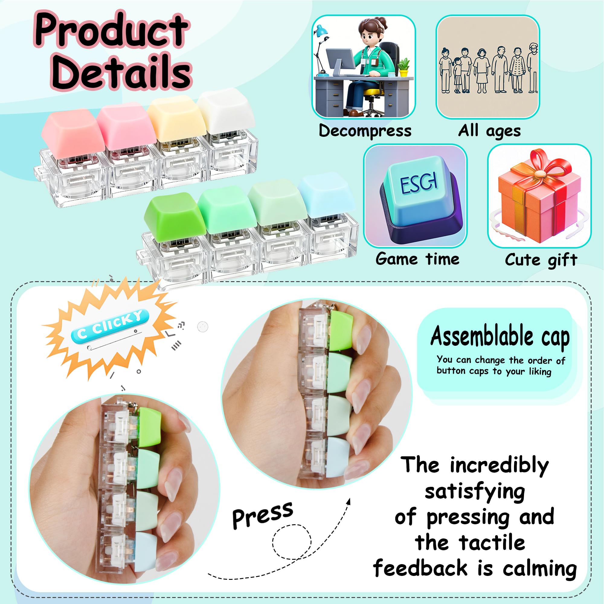 XiawaLangzhuo keyboard fidget white keychain portable use