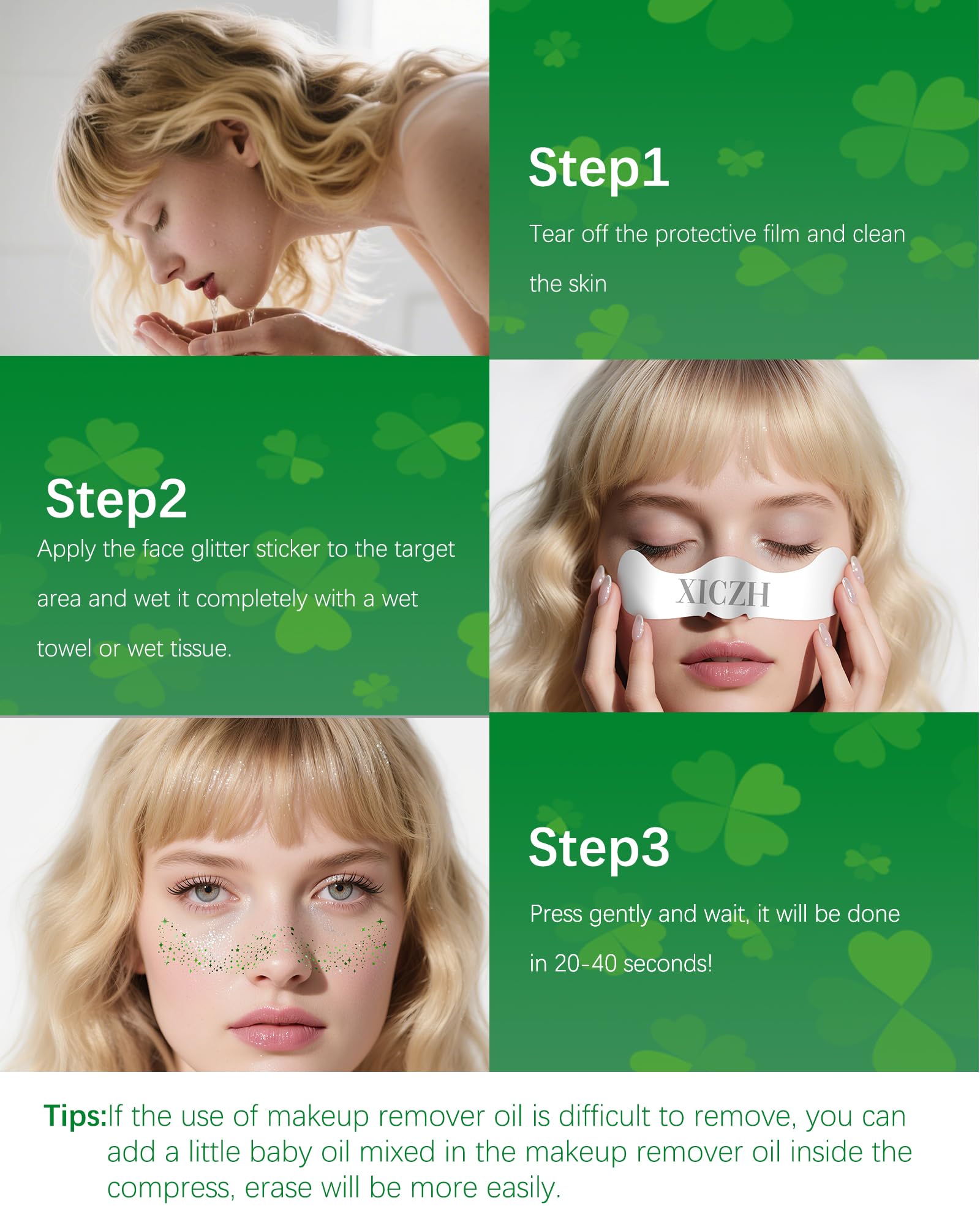 XICZH festival sparkle with green glitter patches for concerts and parties.