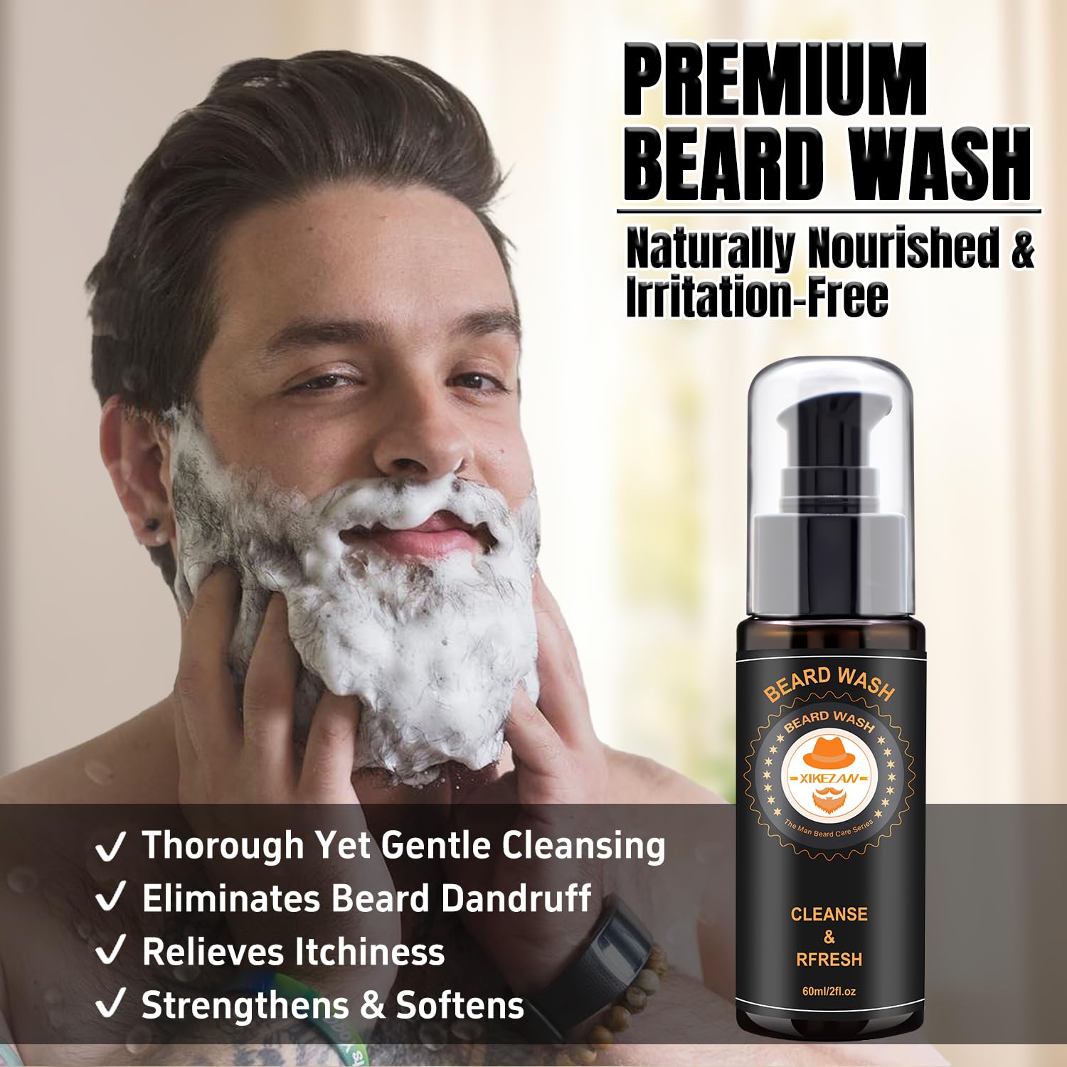 XIKEZAN beard conditioner bottle for detangled, hydrated hair.