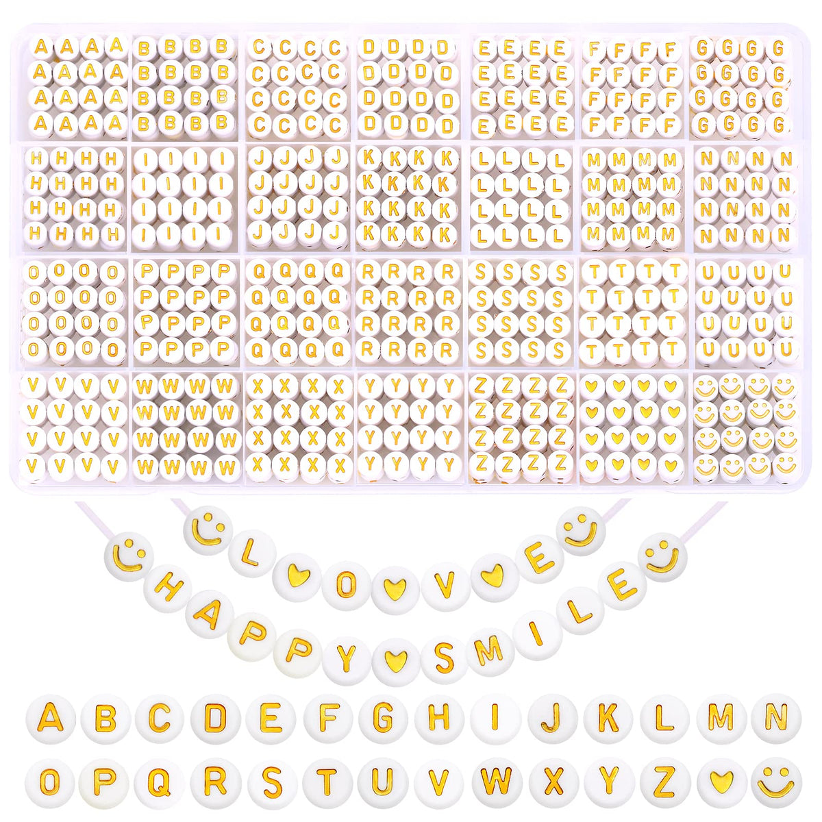XIMISHOP gold alphabet beads 4x7mm for personalized name bracelets and jewelry.