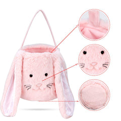XinblueCo bunny basket side view with knotted handle showing vibrant plaid ears.