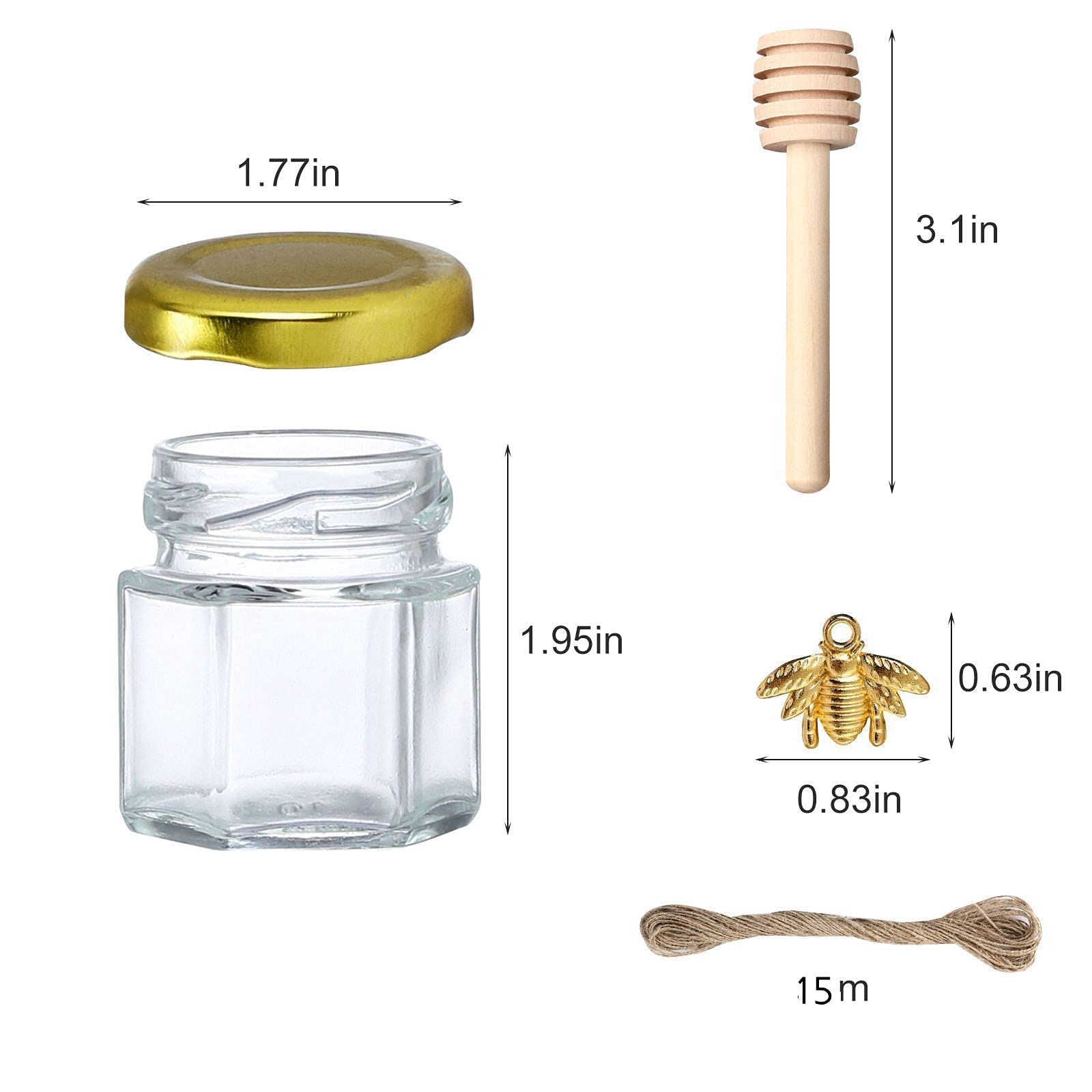XING-RUIYANG mini honey jar with gold lid and bee pendant, suitable for gifts