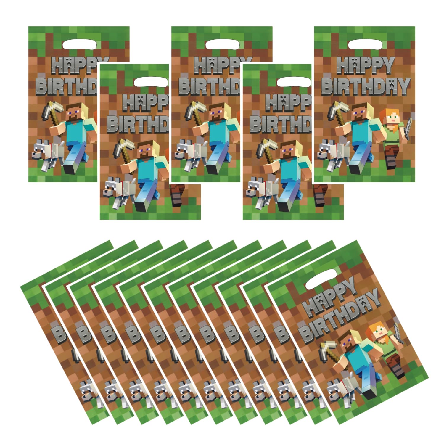 Xioose Pixel party gift bags pack with bold cartoon designs for kid-friendly party favors.
