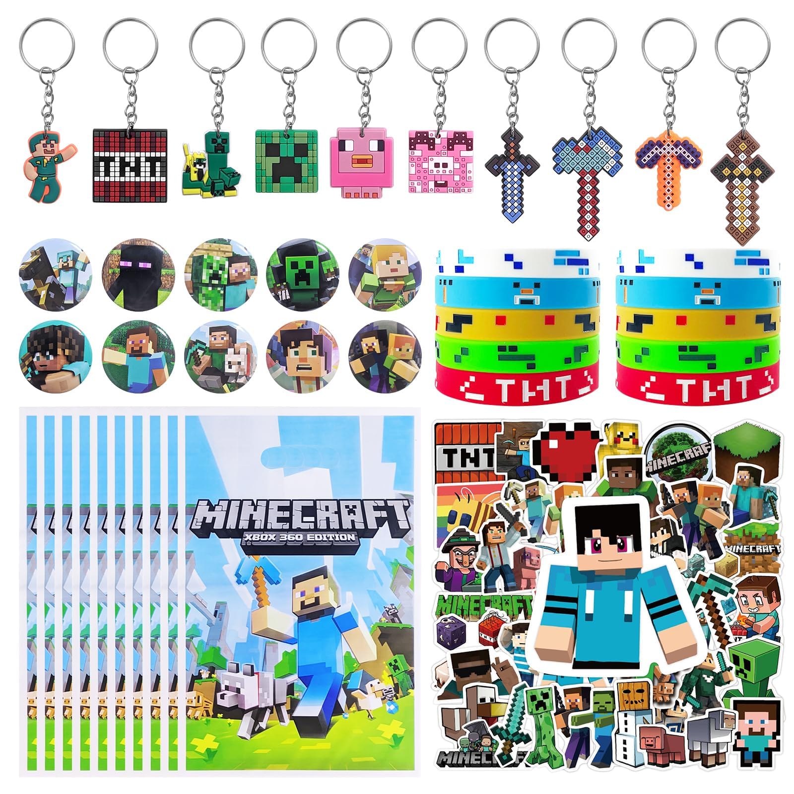 Xioose Pixel Style 90pcs party favors set for kids' celebration, colorful and fun.