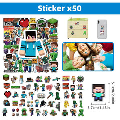 Xioose Pixel Style 50 vinyl stickers for cups and laptops, removable design.