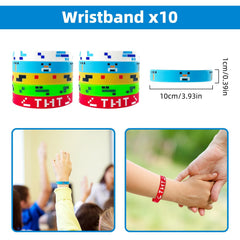 Xioose Pixel Style 10 silicone wristbands, soft and safe for children.