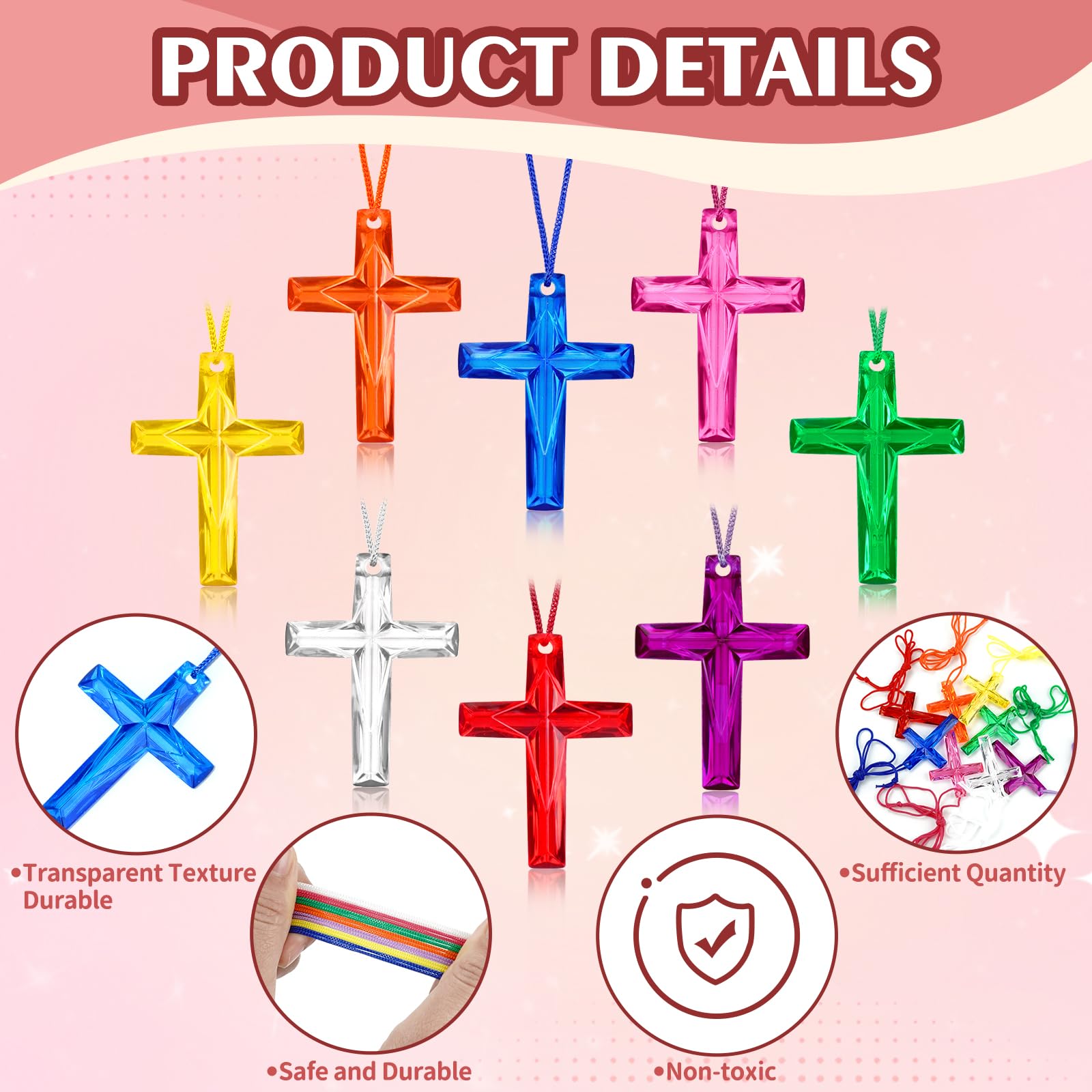 XIPENGKEJI crystal cross necklaces eight colors laid out for outfit matching.