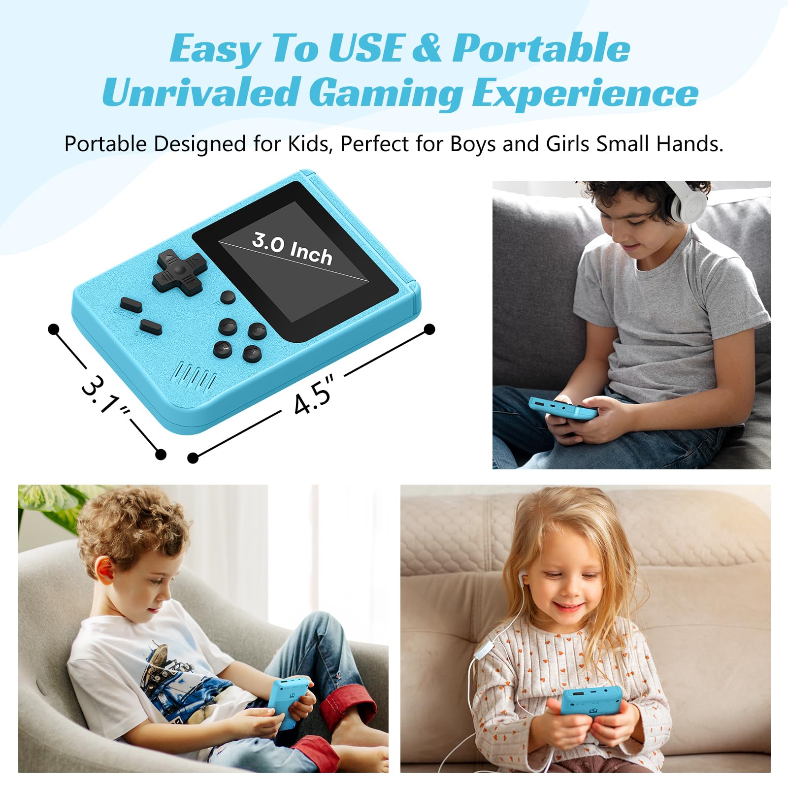 Xiskt mini retro handheld console compact design fits small hands comfortably
