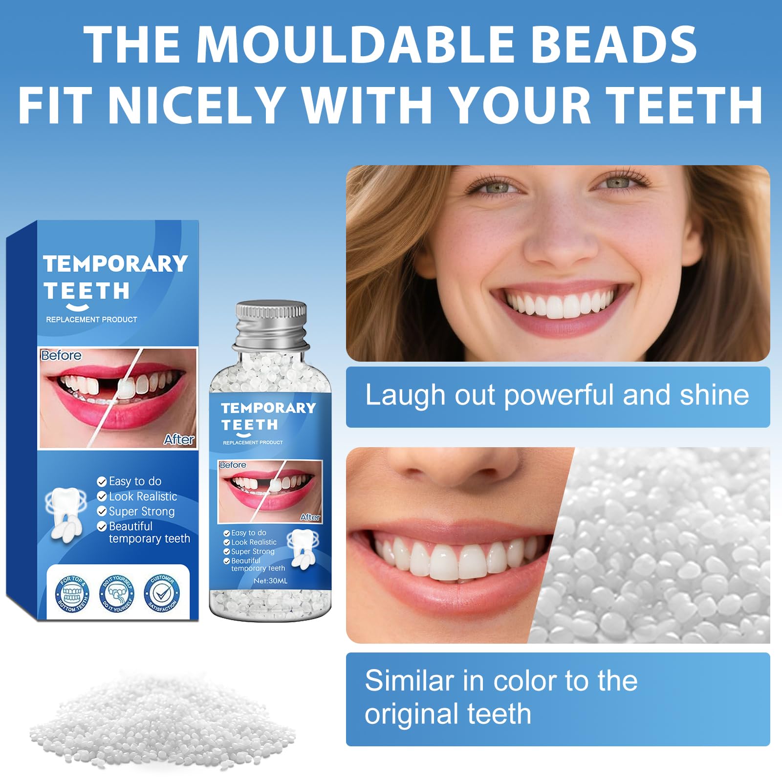 XLMCWT beads being shaped to fit cracked or missing teeth