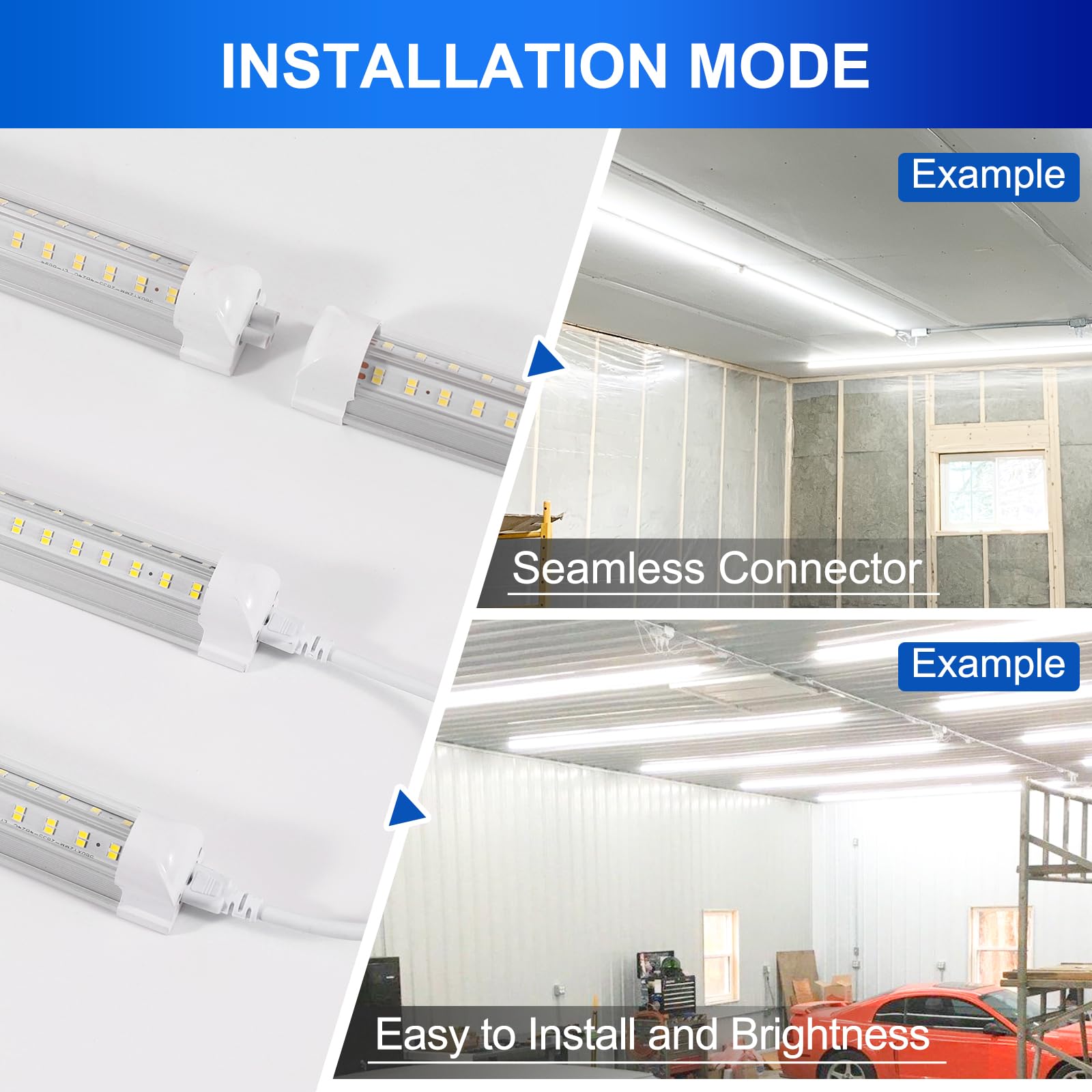 XLNYUUI LED shop lights offer 50W energy efficiency and a clear cover.