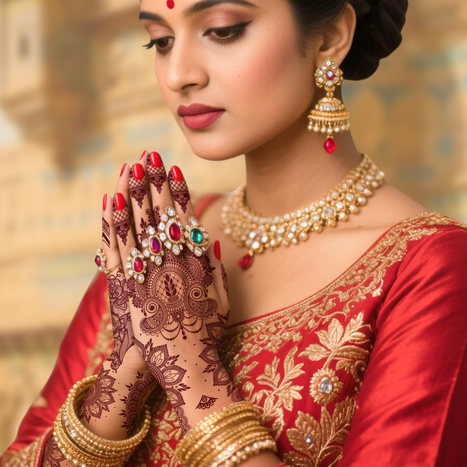 Xmasir henna stickers on hands showing decorative options