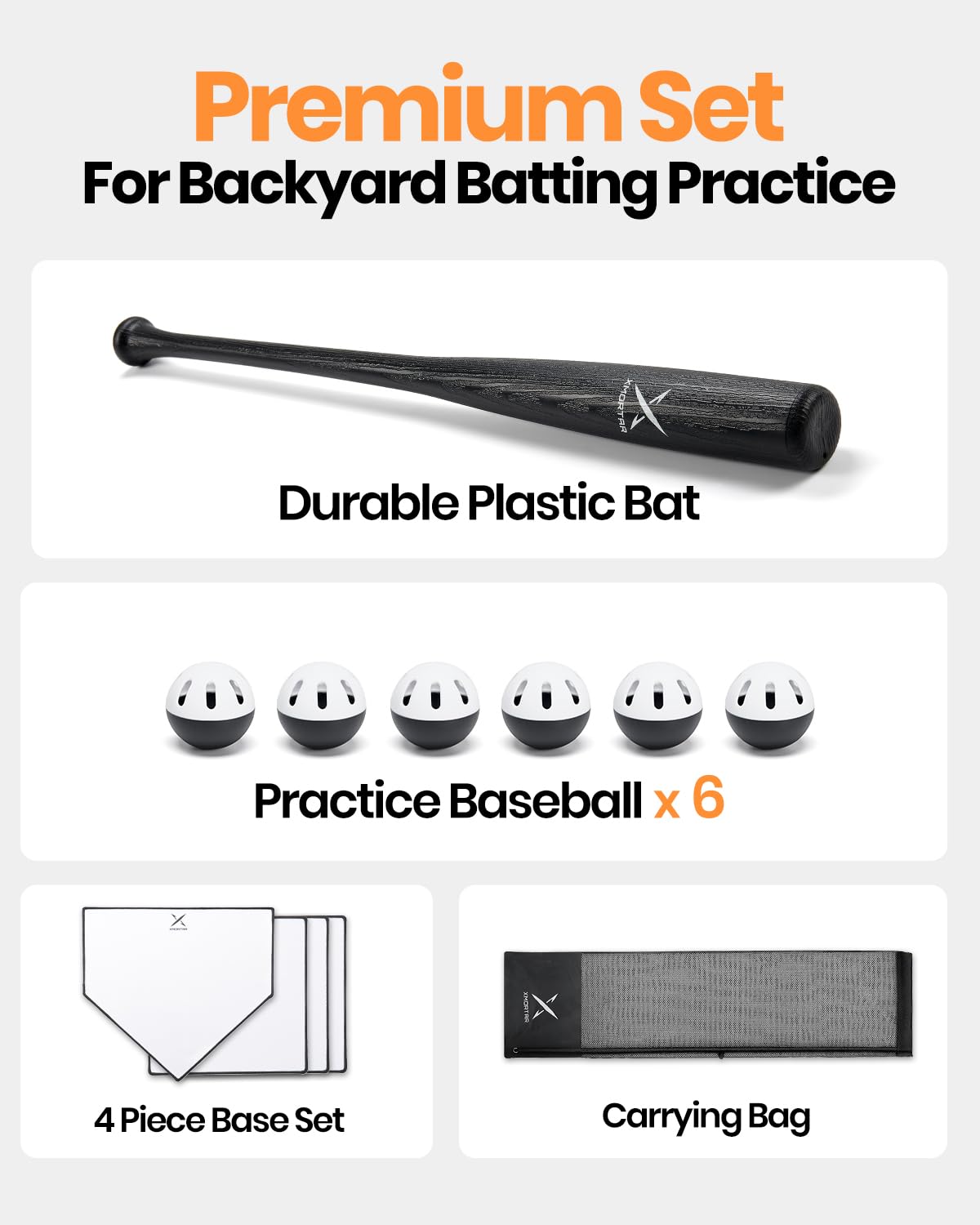 Xmortar Grand Slam bat close-up shows wood-grain texture for enhanced grip.