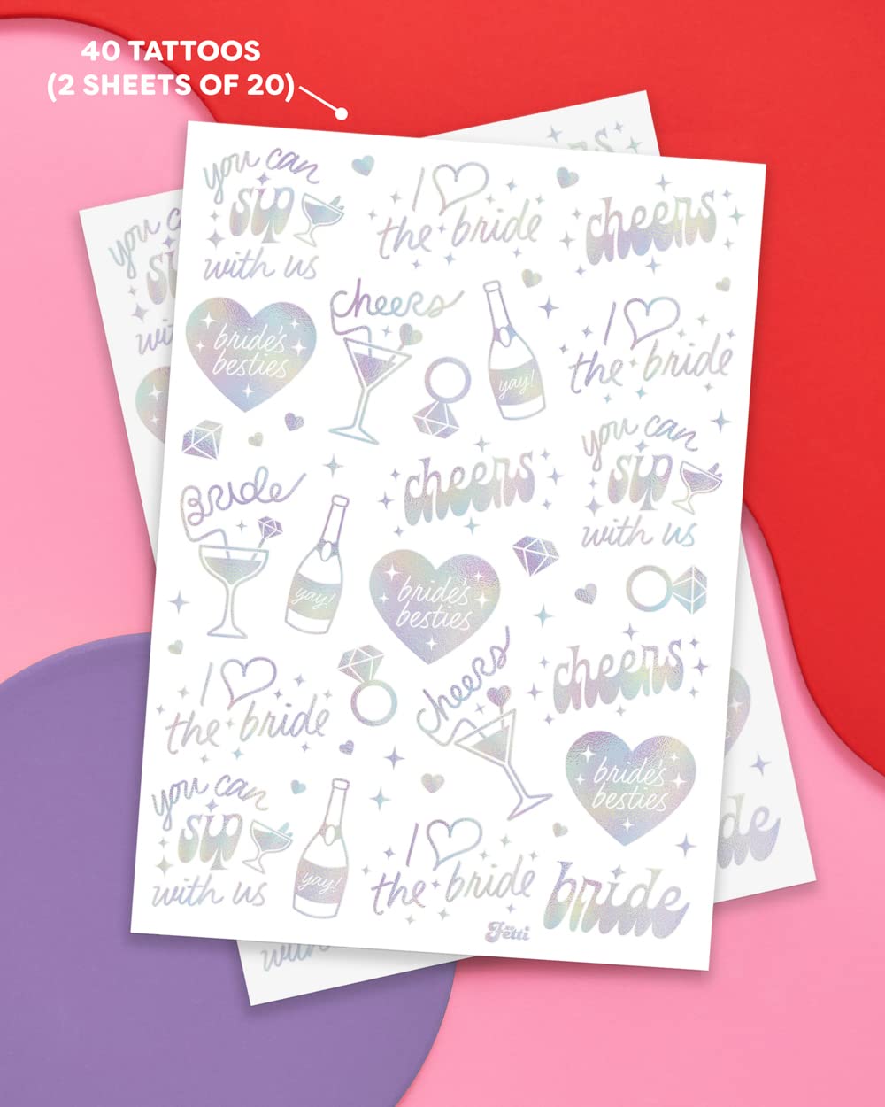 xo Fetti Cheers Bachelorette tattoos featuring iridescent rings for classy bridesmaid favors and moments.