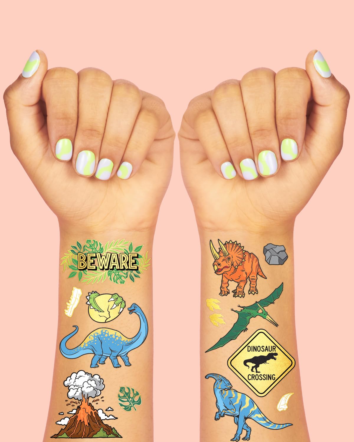 xo Fetti Triceratops tattoo in gold foil for sparkly dinosaur fun.