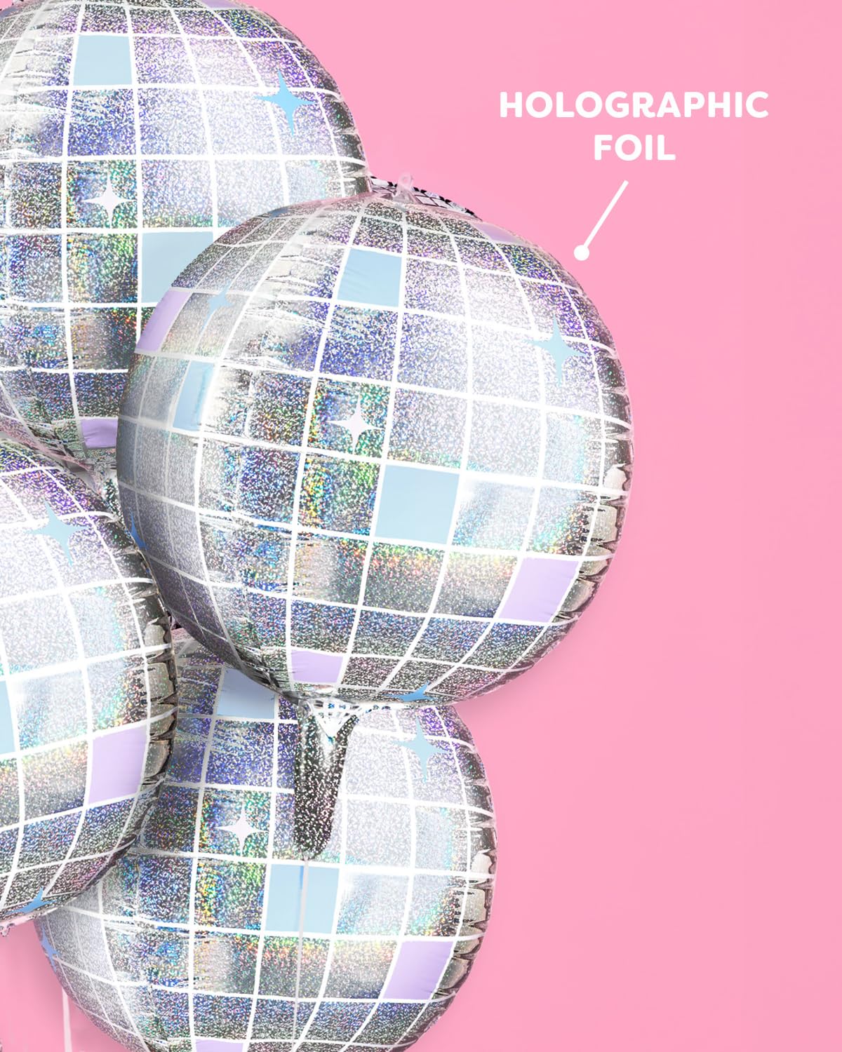 xo, Fetti disco ball foil balloons with luxe finish catch light beautifully for photos.