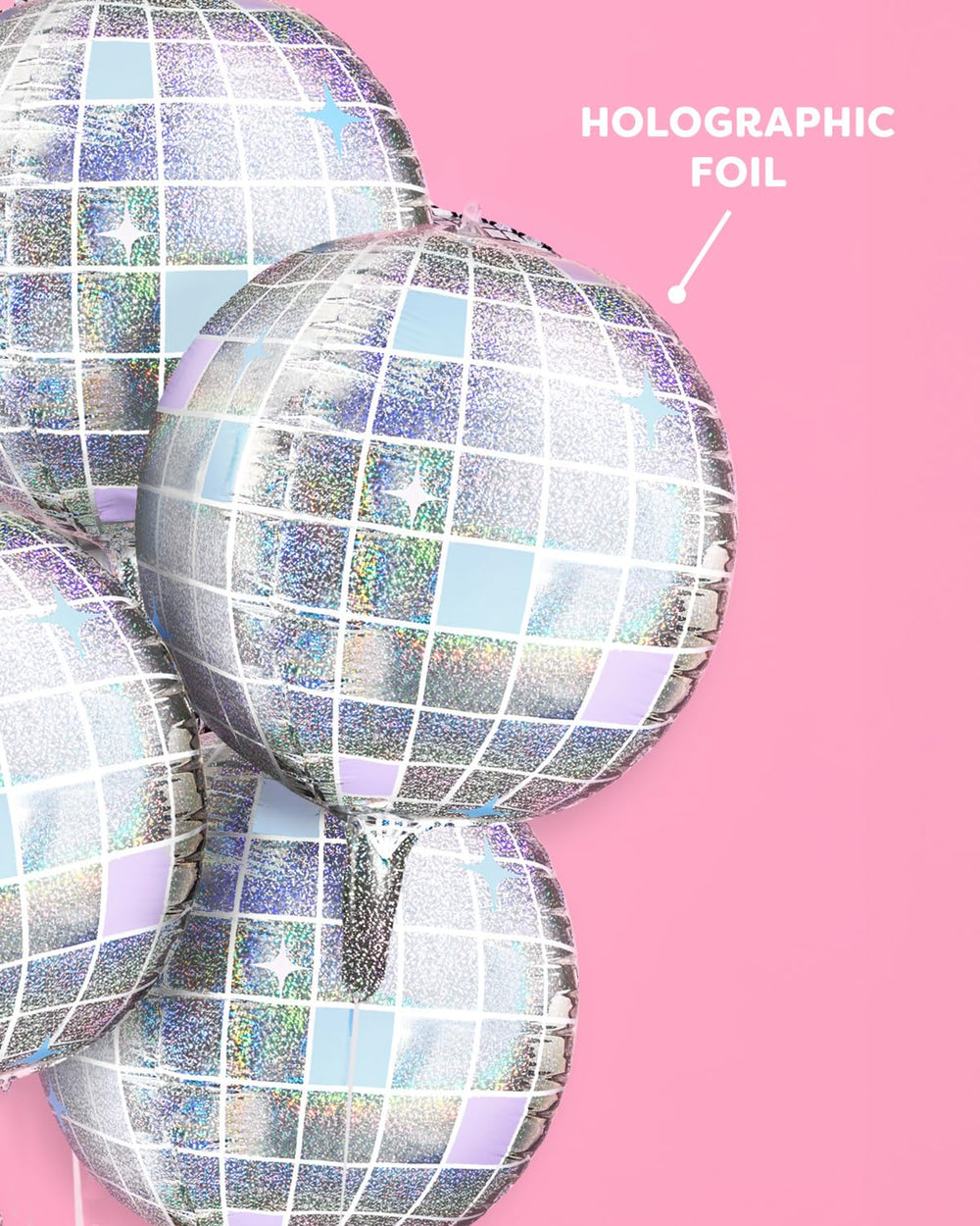xo, Fetti disco ball foil balloons with luxe finish catch light beautifully for photos.