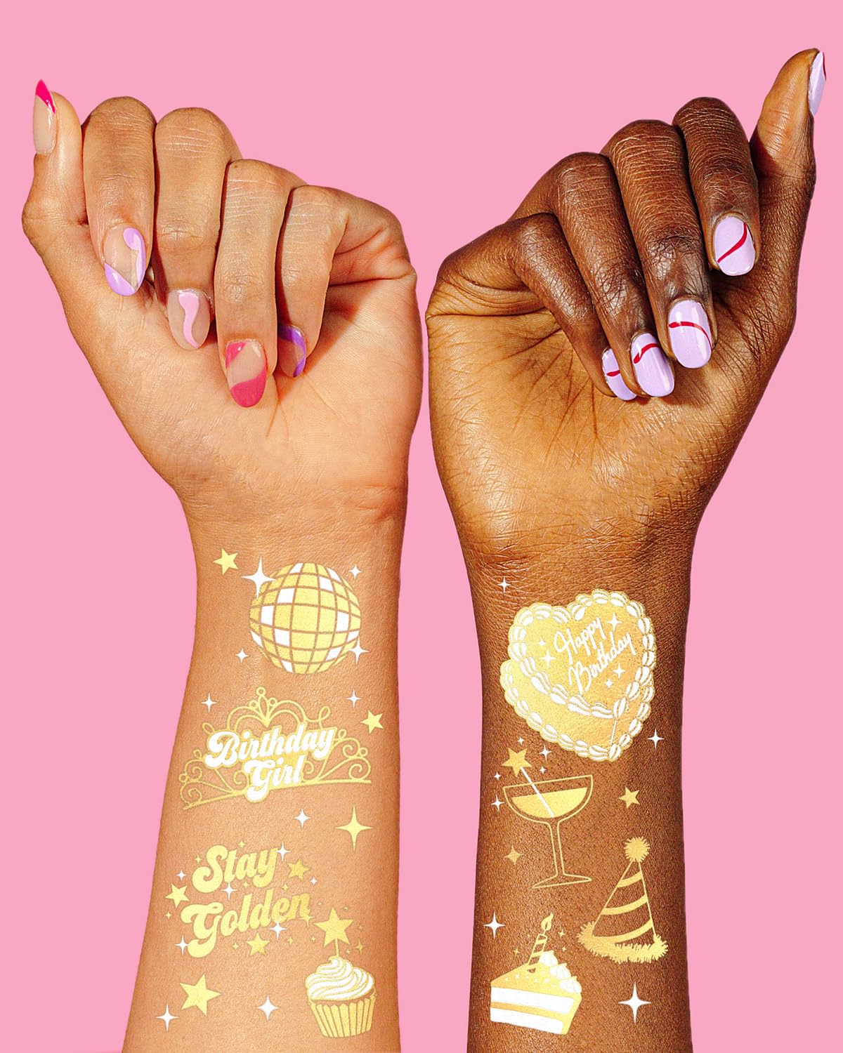 xo Fetti Golden Birthday martini design tattoo for playful glam.