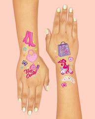 xo Fetti pink party tattoos tiaras for princess vibes and dress-up fun.