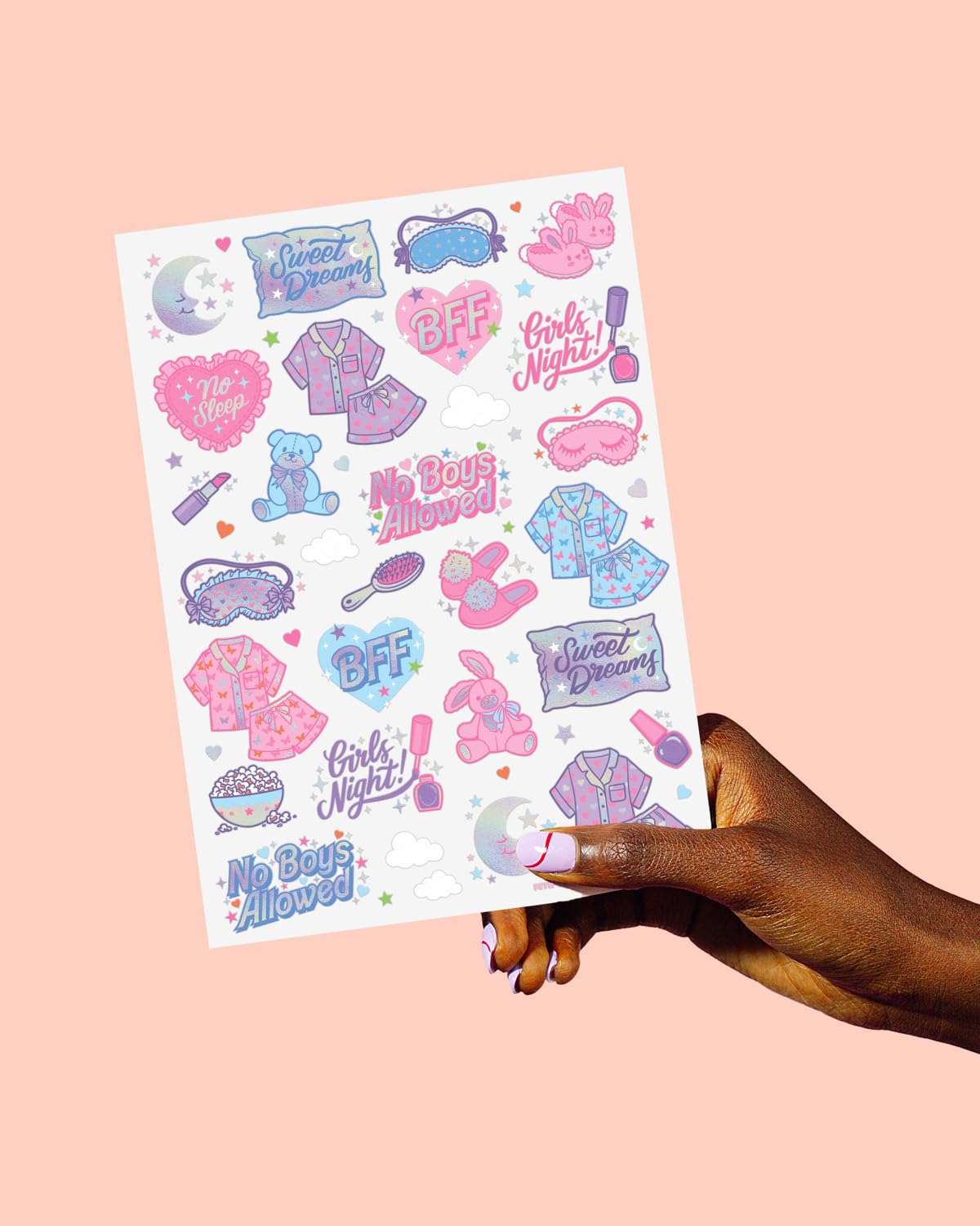 xo Fetti pink sleepover tattoos: eye mask design for spa-themed parties.