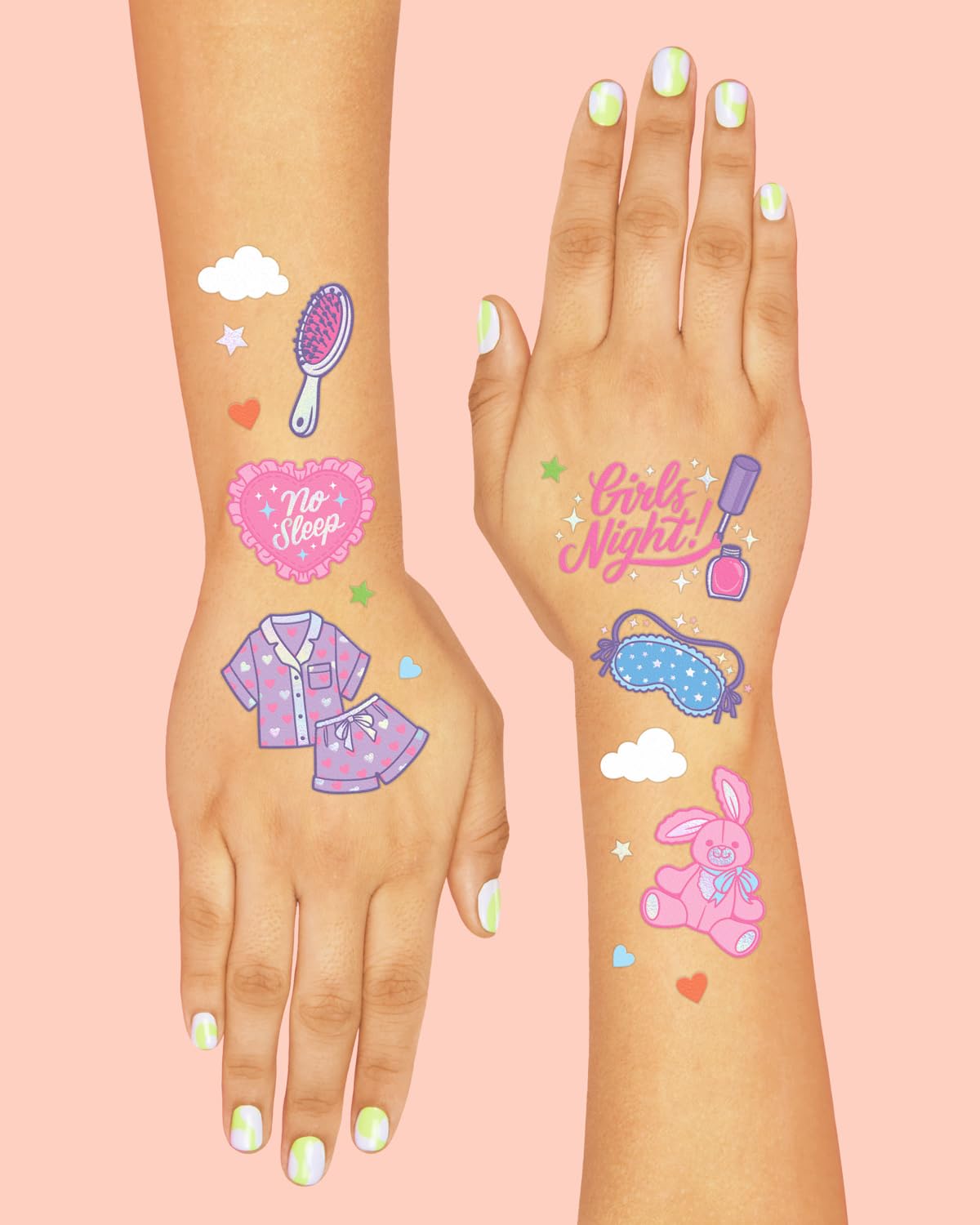 xo Fetti pink sleepover tattoos: teddy bear design for playful keepsakes.