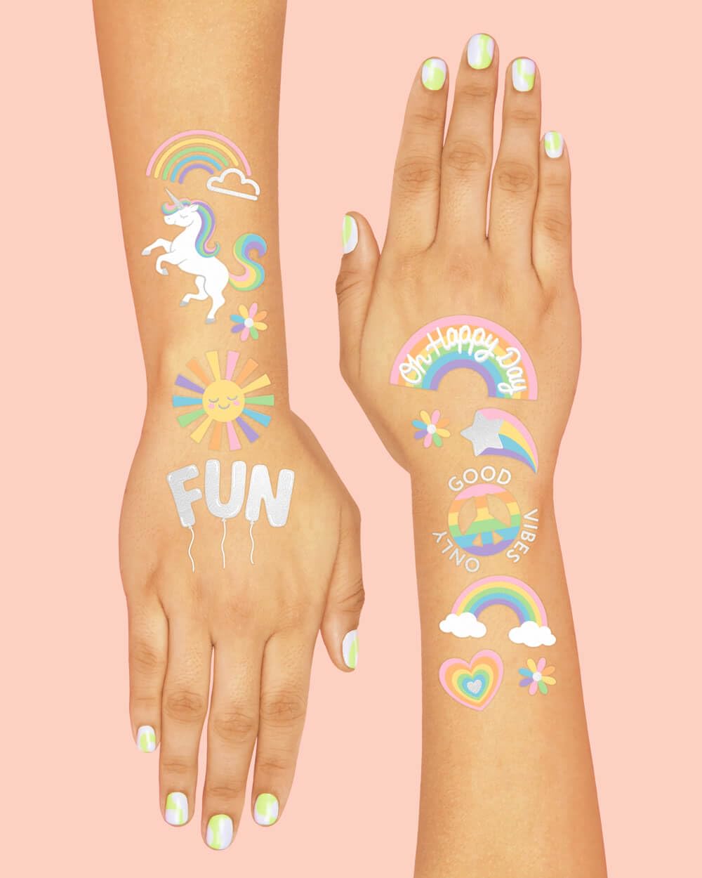 xo Fetti silver foil tattoos provide subtle metallic shimmer for photos